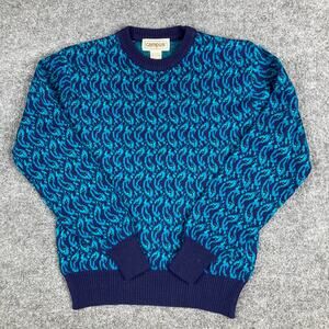 Campus Sweater Womens Size S Blue Navy Pattern Knit Vintage Retro 80s Style